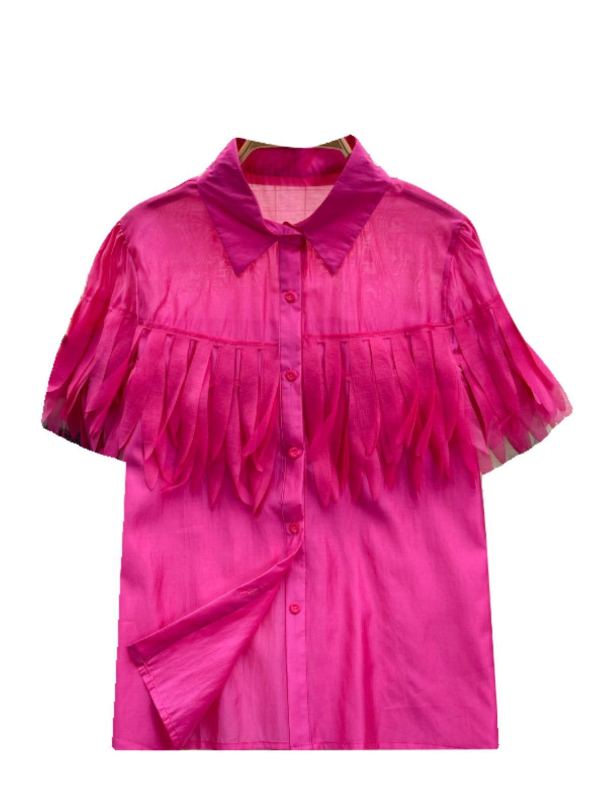 Tassel shirt women's new style bubble sleeve shirt fashionable see through top
