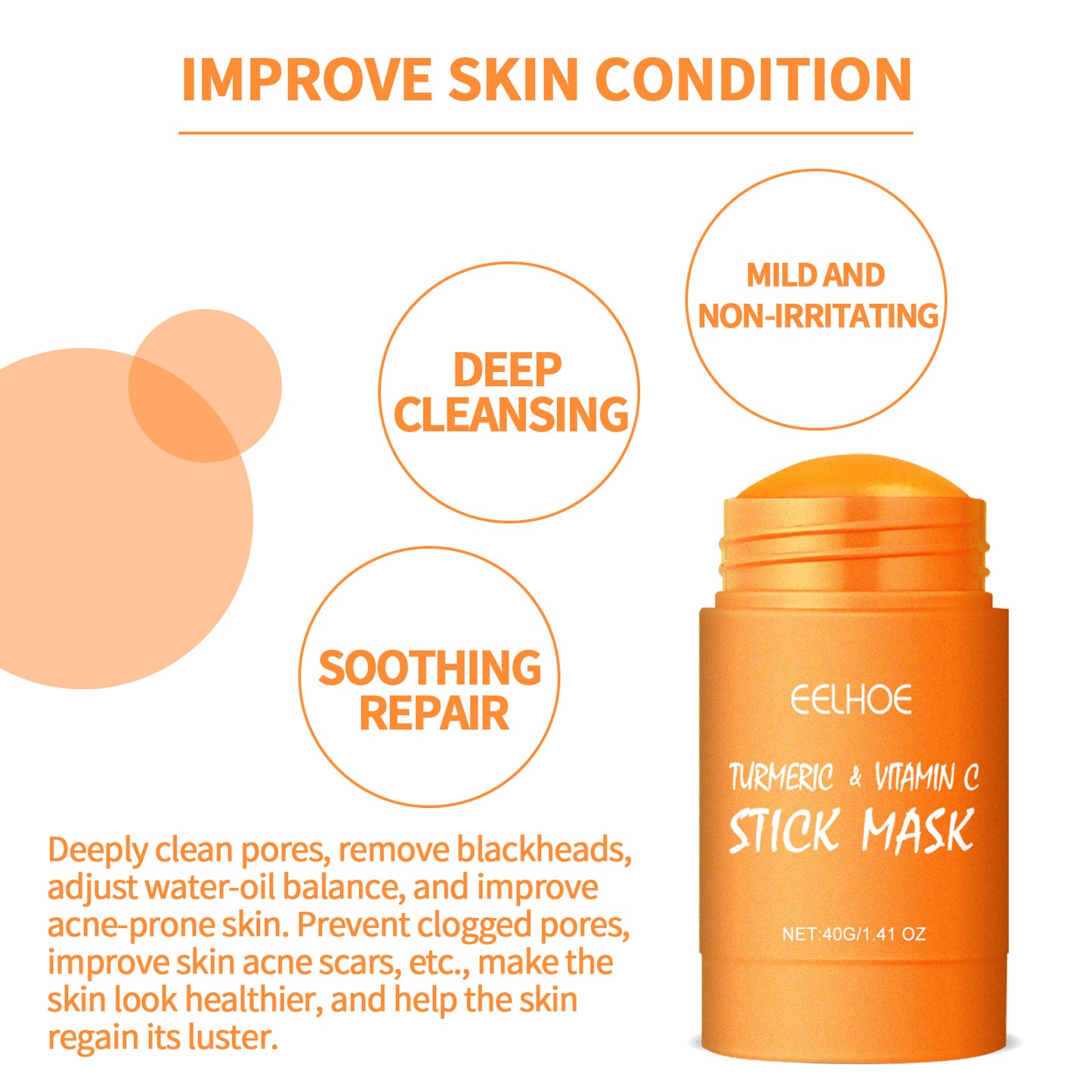 Ginger Yellow Mud Facial Mask Stick, Acne Removing Pore Shrinking Cleaning Solid Facial Mask
